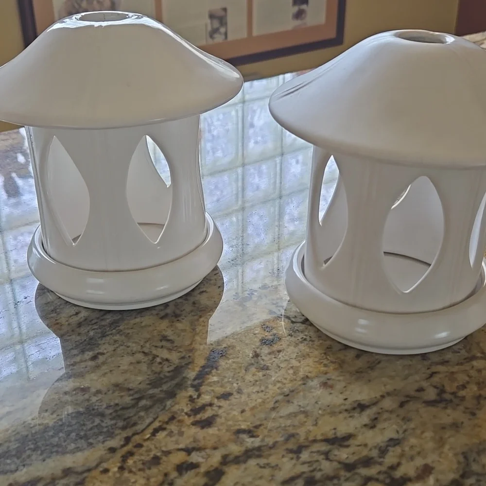 Vintage Asian White Ceramic Candle Holders